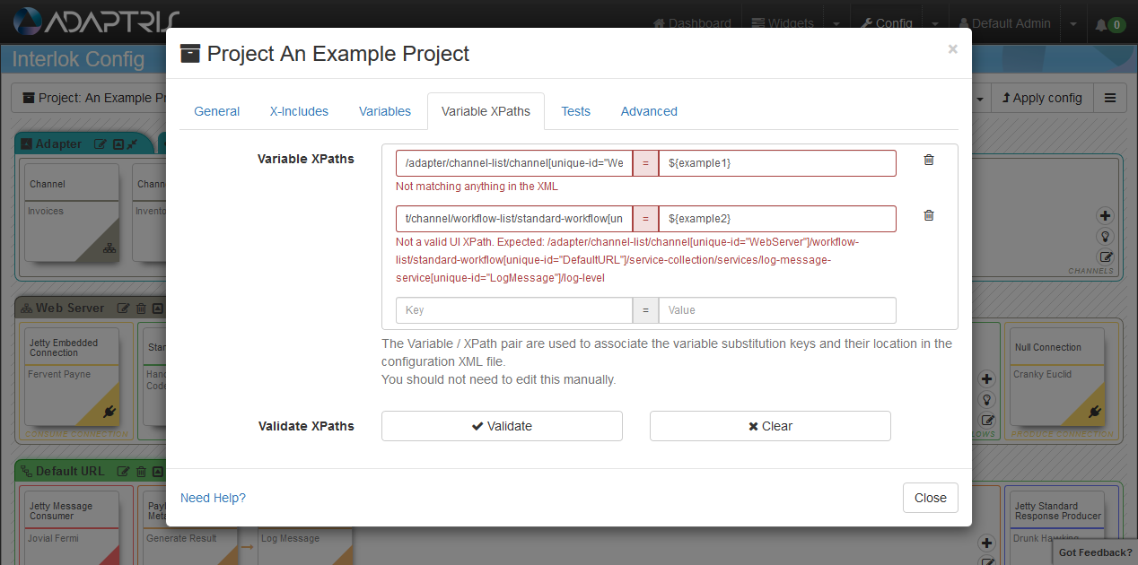 xpath validation for variables with failures