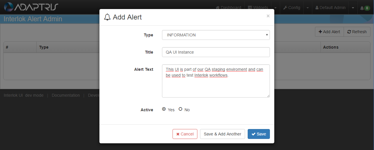 Add Alert modal