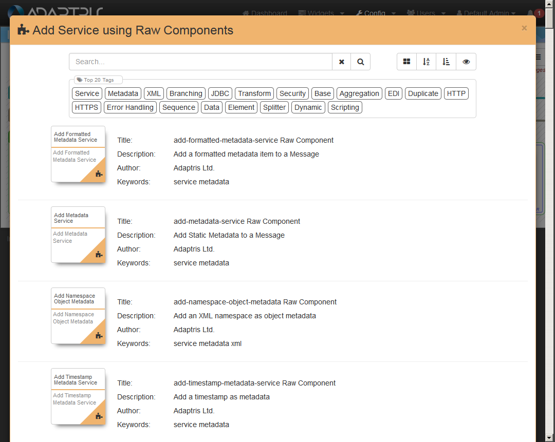 Typical add component modal window raw component contents