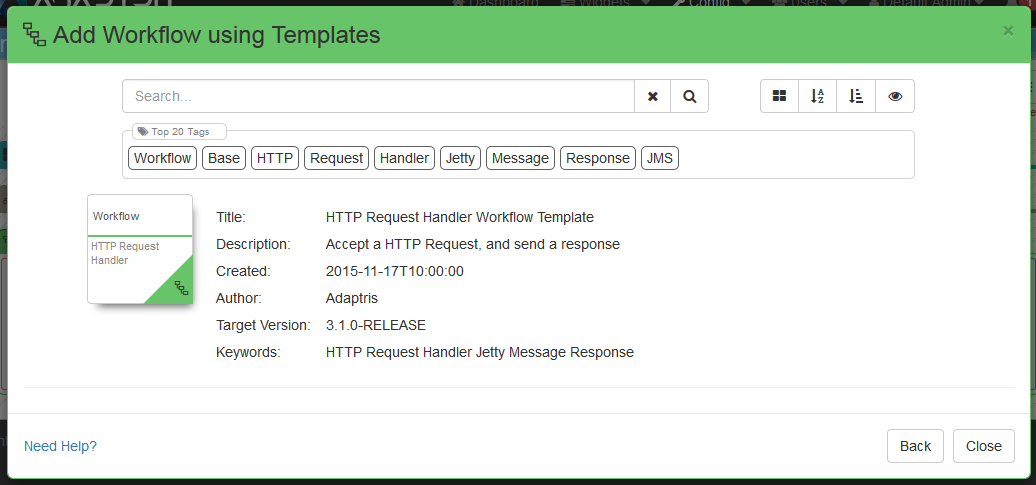 Typical add component modal window template folder contents