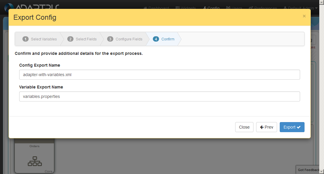 Config page export wizard step four