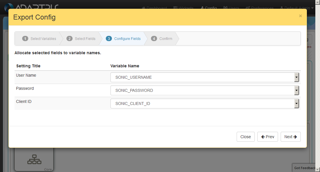 Config page export wizard step three