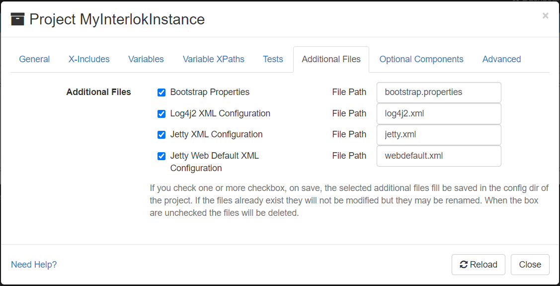 Config Project Additional Files Tab