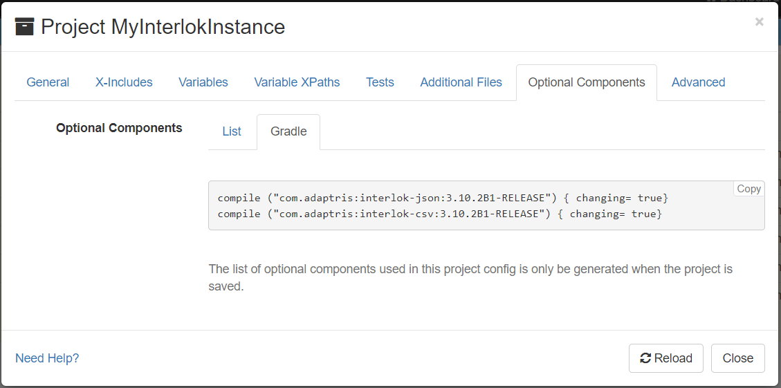 Config Project Optional Components Gradle Tab