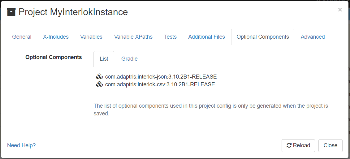 Config Project Optional Components Tab