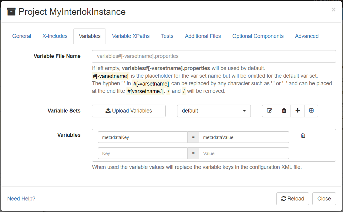 Config Project Variables Tab