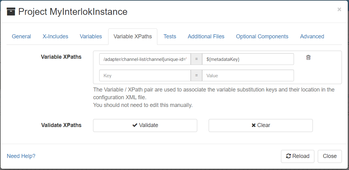 Config Project Variables XPaths Tab