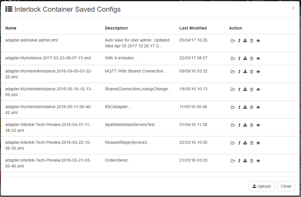 Config page saved configs modal