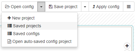 Config page with Saved Projects button showing