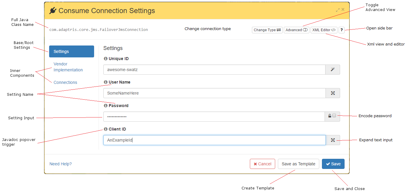 Typical settings editor annotated