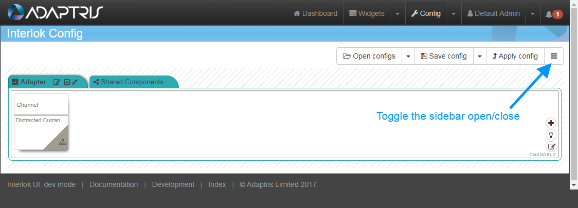 Config page sidebar toggle button