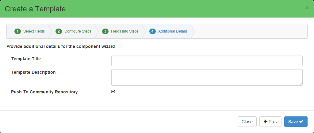 Save as Template Wizard Additional Details Screen
