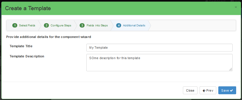 Save as Template Wizard Additional Details Screen