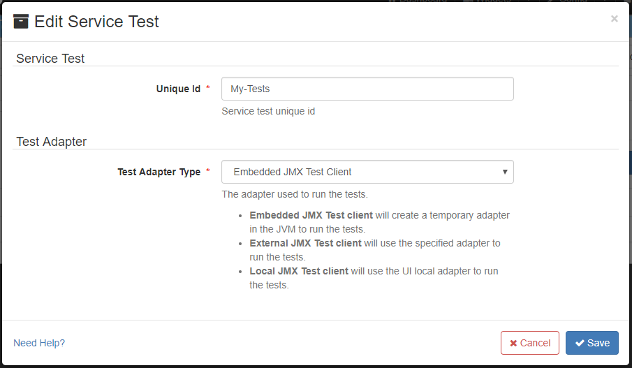 The service tester service test edit modal