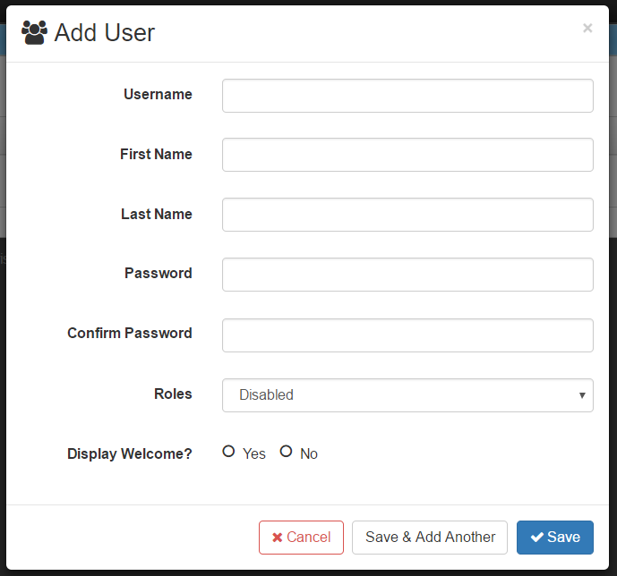 User Page - Add User Form